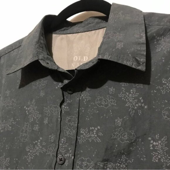 Old Navy Shirt Mens Large Gray Floral All Over Print Academia Preppy Travel Dad - Picture 4 of 14